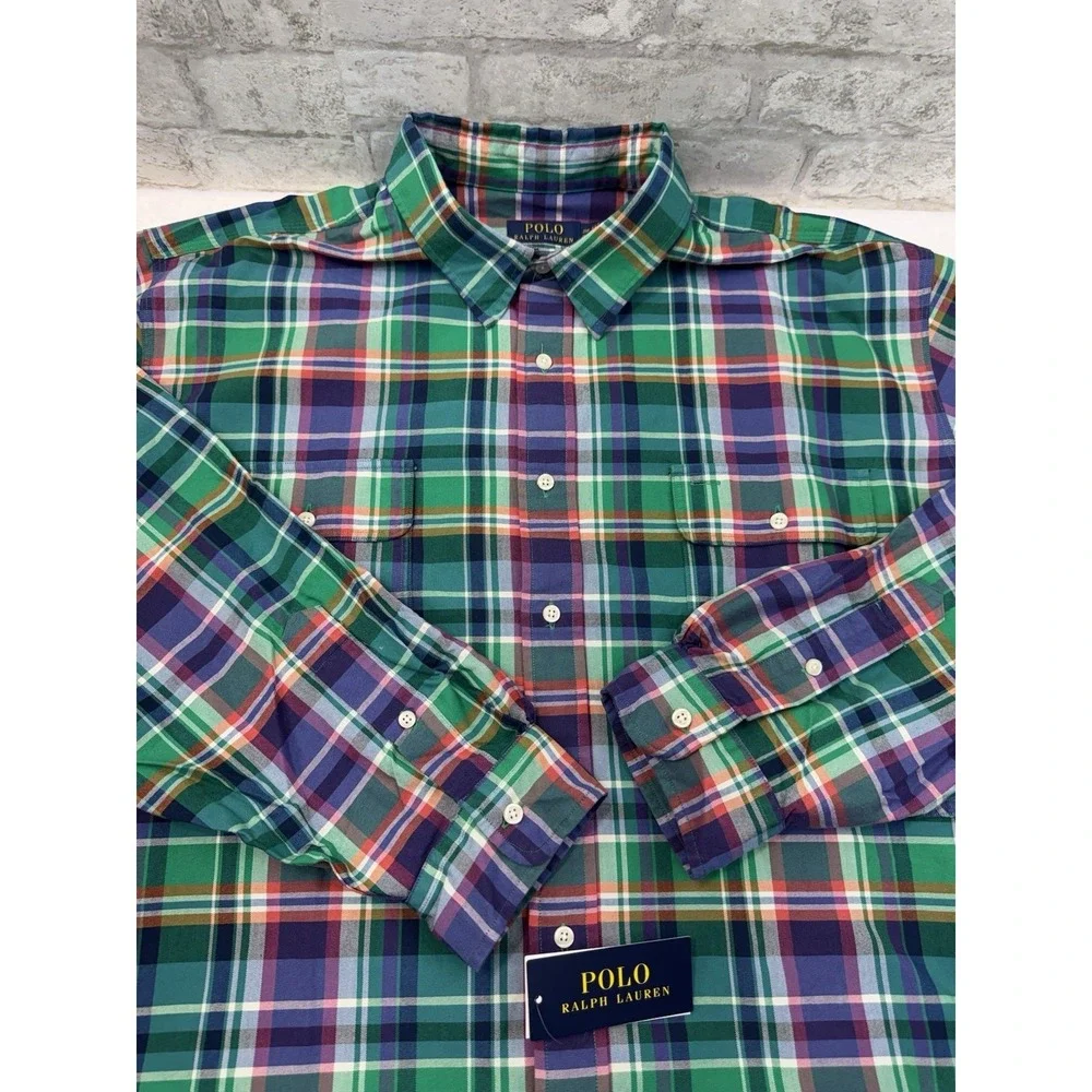 New Polo Ralph Lauren Shirt L/S Button Down Plaid Oxford‎ Workshirt Men's 2XB